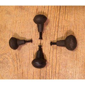 Four (4) Cast Iron Round Knobs Antique Style 1 1/4" wide Cabinet Knobs 0184-3758